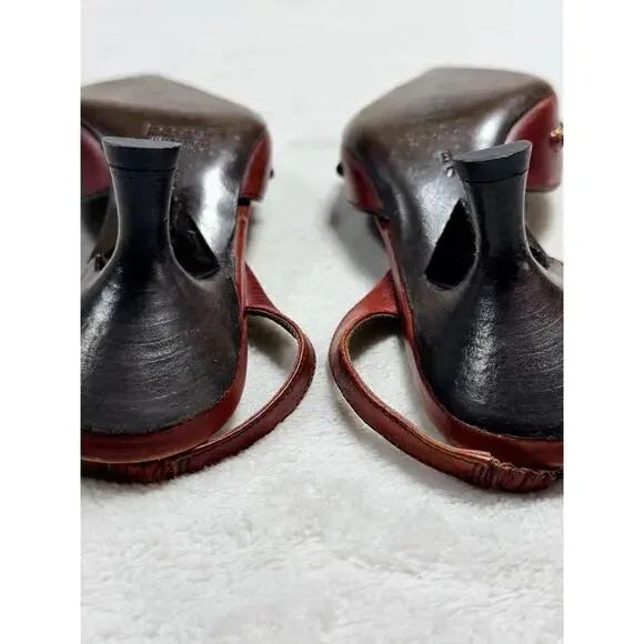 Vtg Giuseppe Zanotti Vicini Jeweled Red Leather Slingback Heels Italy 7B Medium - Picture 9 of 16